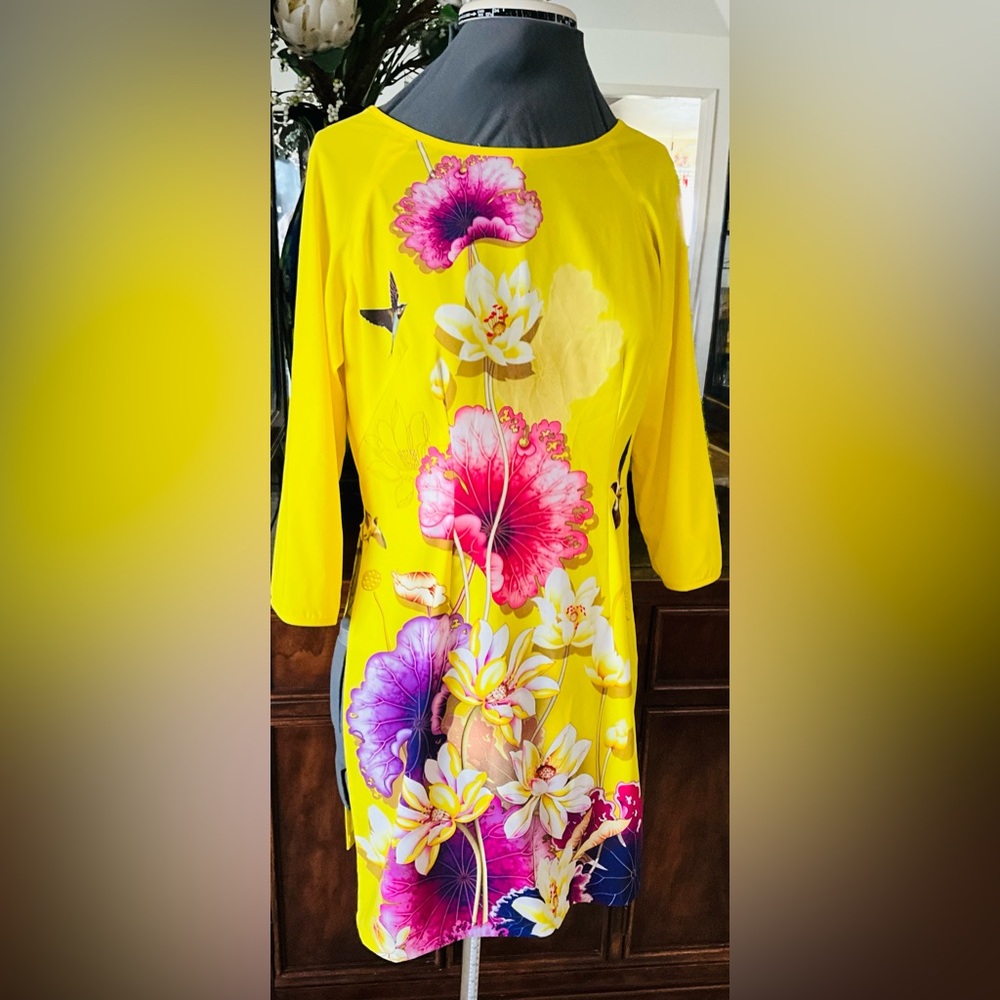 Bright Yellow Floral Shift Dress